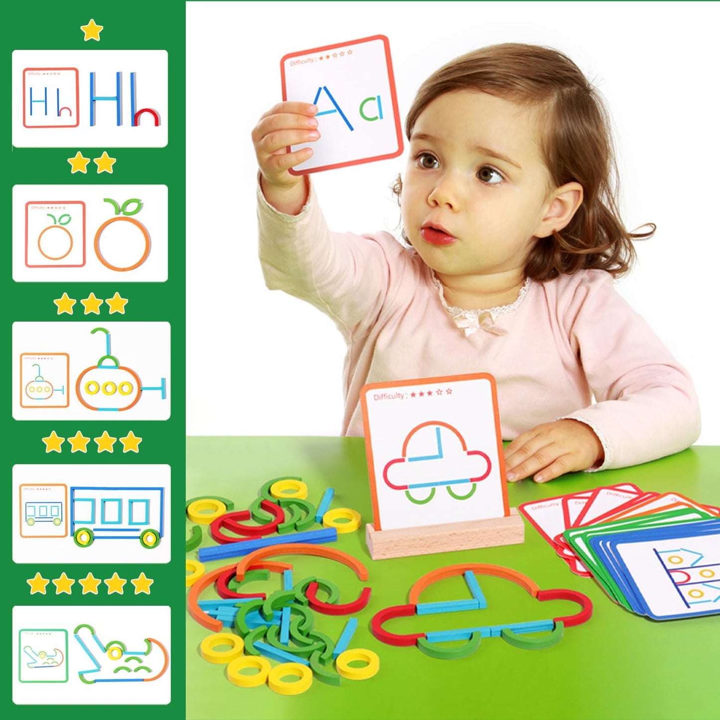 Wooden Stacking Blocks Toys Letters Vehicles Animals Stacking Toys Wooden Rings Sticks Blocks Puzzles Color Classification Educational Puzzle Toys Children Preschool Learning STEM Toys