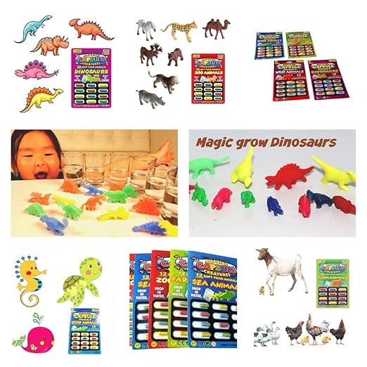 Creative Growing Magic Capsule Baby Cognition Toys Early Educational Kids Cartoon DIY Din osaur Sea Animal Puzzle Bath Toy Gifts (Pack of 4)