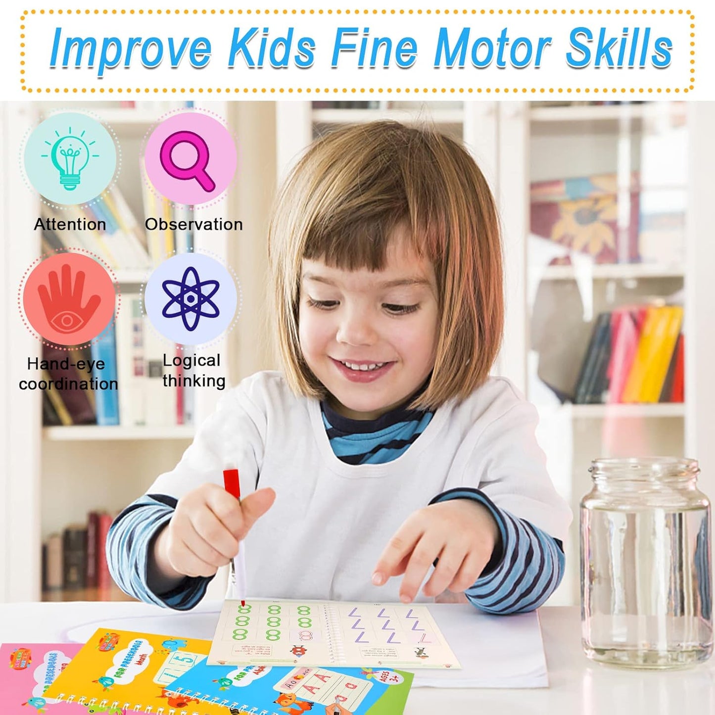 Preschool Practice Workbook Set – Reusable Magical Writing & Learning Kit for Kids Ages 3–5 (Pack of 4)