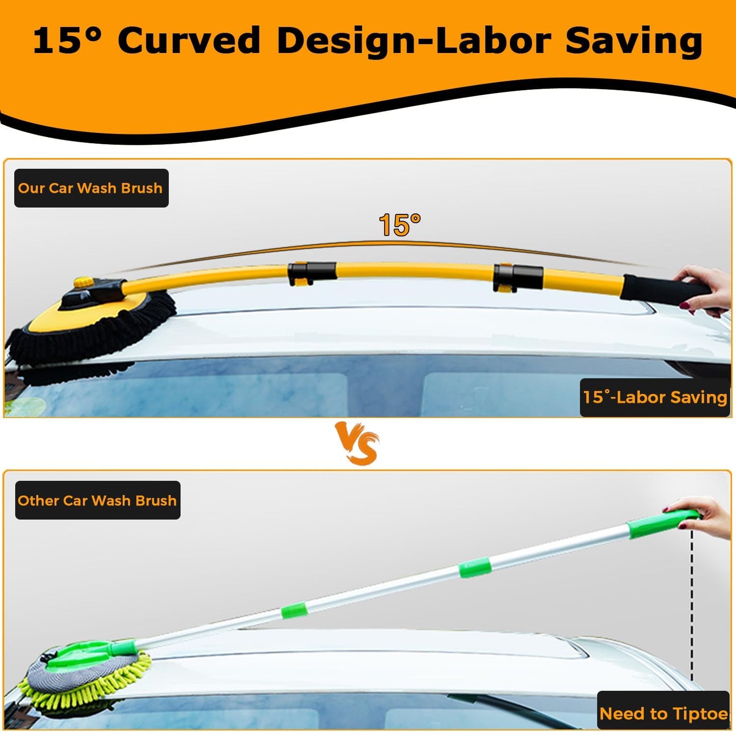 43" Long Handle Microfiber Car Wash Brush with Soft Bristle Mop for Car, SUV, Truck & Pickup