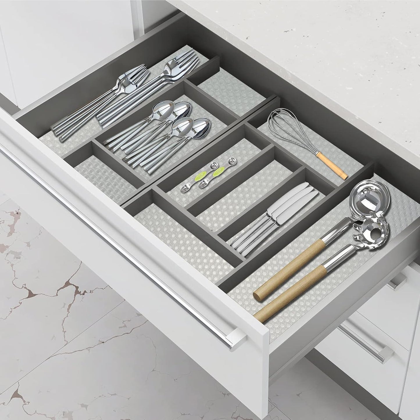 45 x 125 cm Multipurpose Kitchen Drawer Organizer Tray with Compartments for Cutlery, Spoons, Forks & Utensil Storage