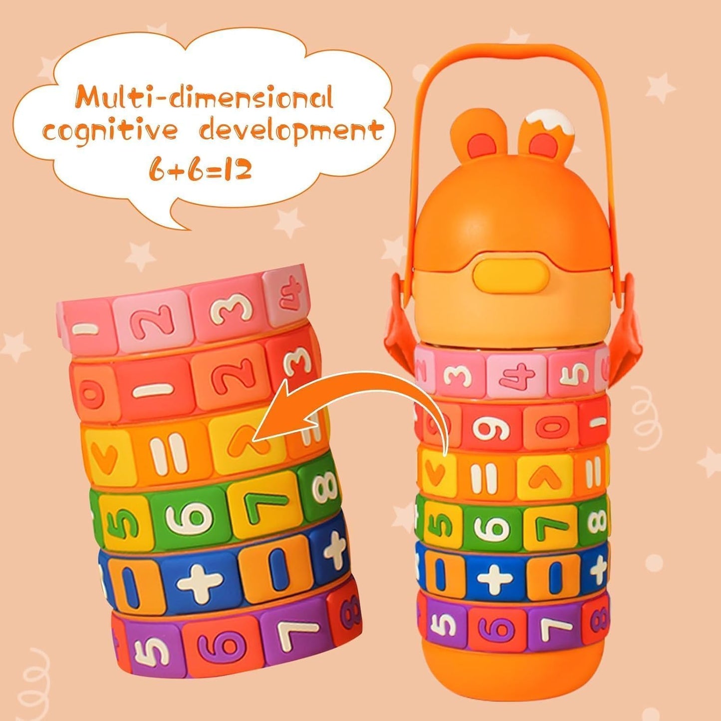 Kids Math Puzzle Water Bottle – Interactive Educational Toy with Rotating Number Rings, Screen-Free Learning & Portable Gift