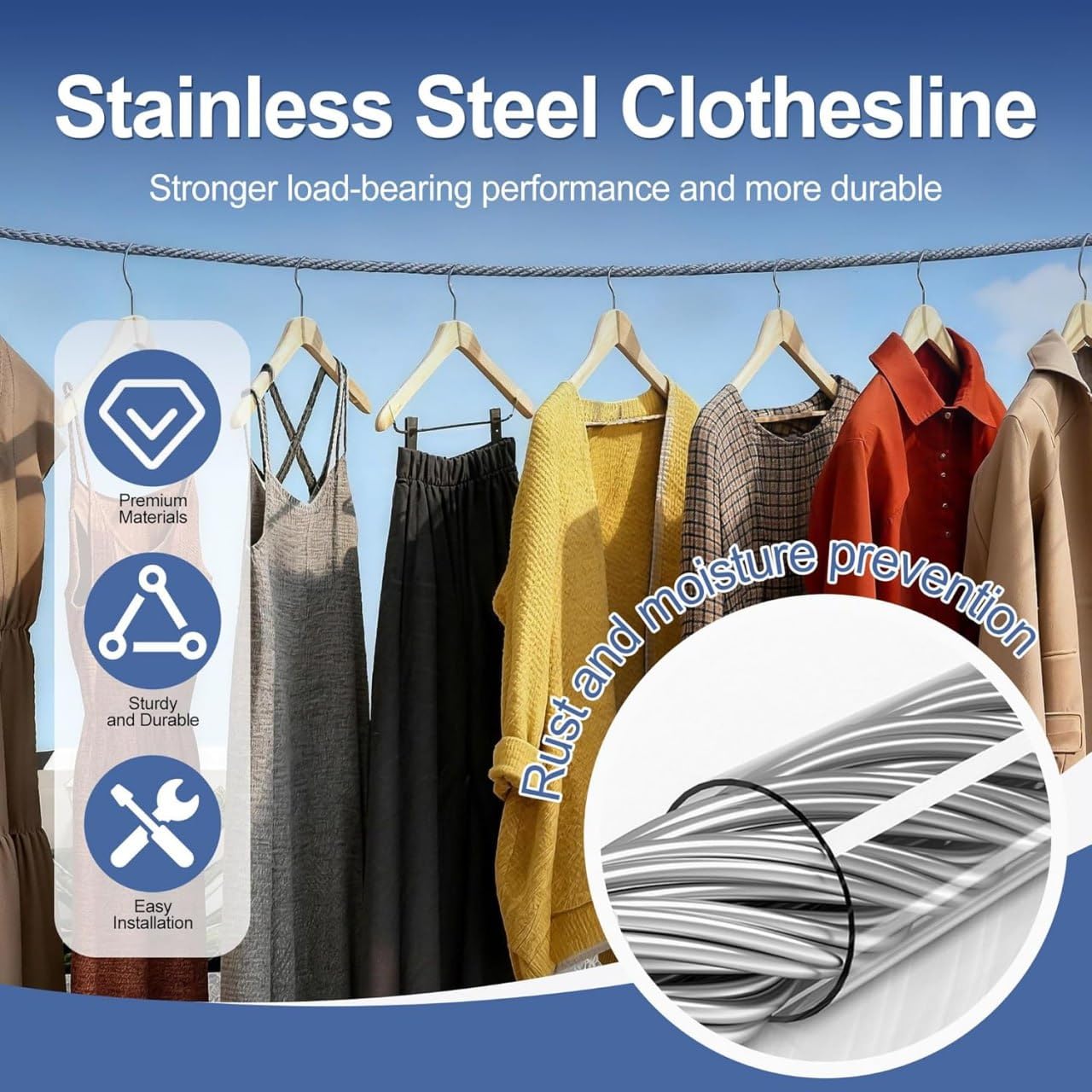🔥 ✨ SteelDry Pro™ – Heavy Duty Stainless Steel Clothes Drying Rope