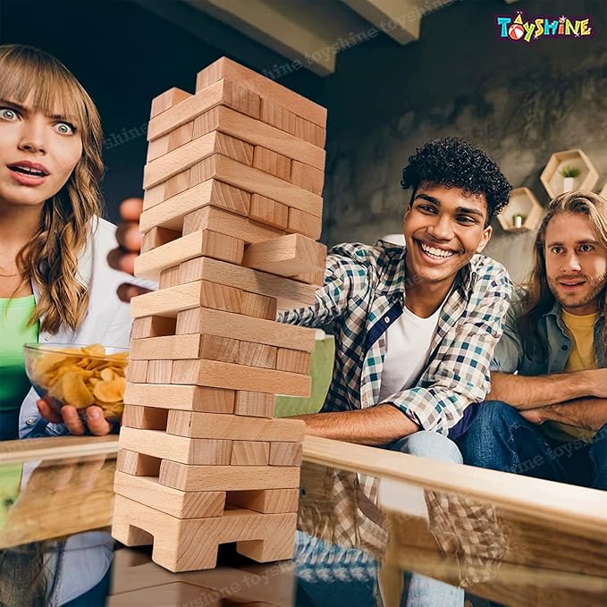 Stack-It-Up Wooden Tower Game – 54 Durable, Travel-Friendly Blocks for Classic Family Fun & Skill Boost