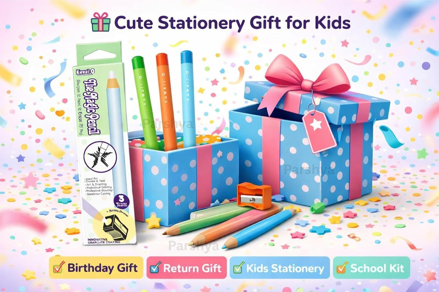 Magic Eraser Pencils Set (3 Pack) with Sharpener - Pastel, Precision Erase, Non-Toxic Kids Return Gift