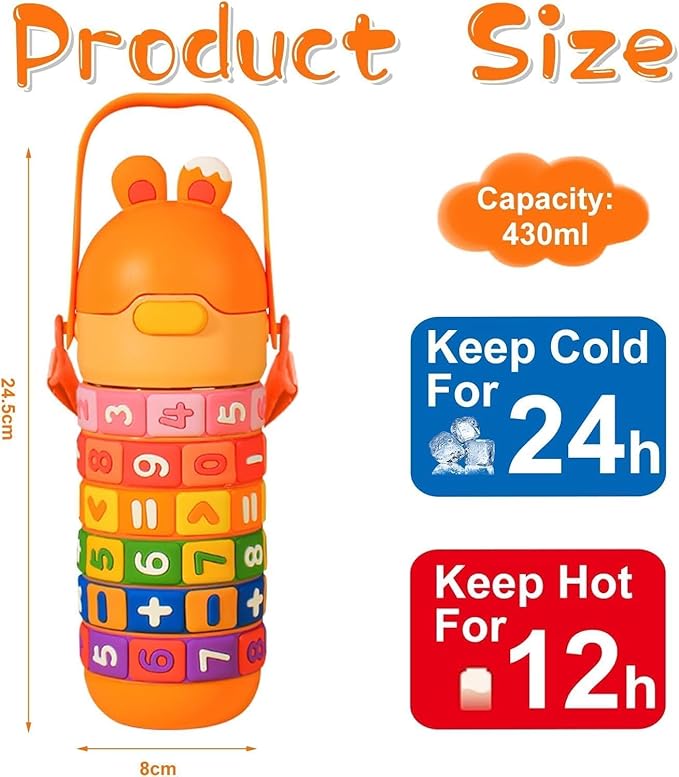 Kids Math Puzzle Water Bottle – Interactive Educational Toy with Rotating Number Rings, Screen-Free Learning & Portable Gift