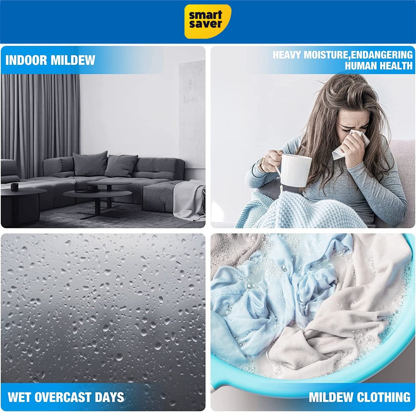 Disposable Moisture Absorber & Dehumidifier Box for Wardrobe, Cupboard, Bathroom, Bedroom and Kitchen – Helps Control Dampness, Mould, Mildew and Musty Odours, Fragrance-Free, 300g