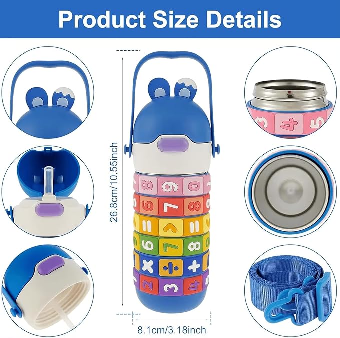 Kids Math Puzzle Water Bottle – Interactive Educational Toy with Rotating Number Rings, Screen-Free Learning & Portable Gift