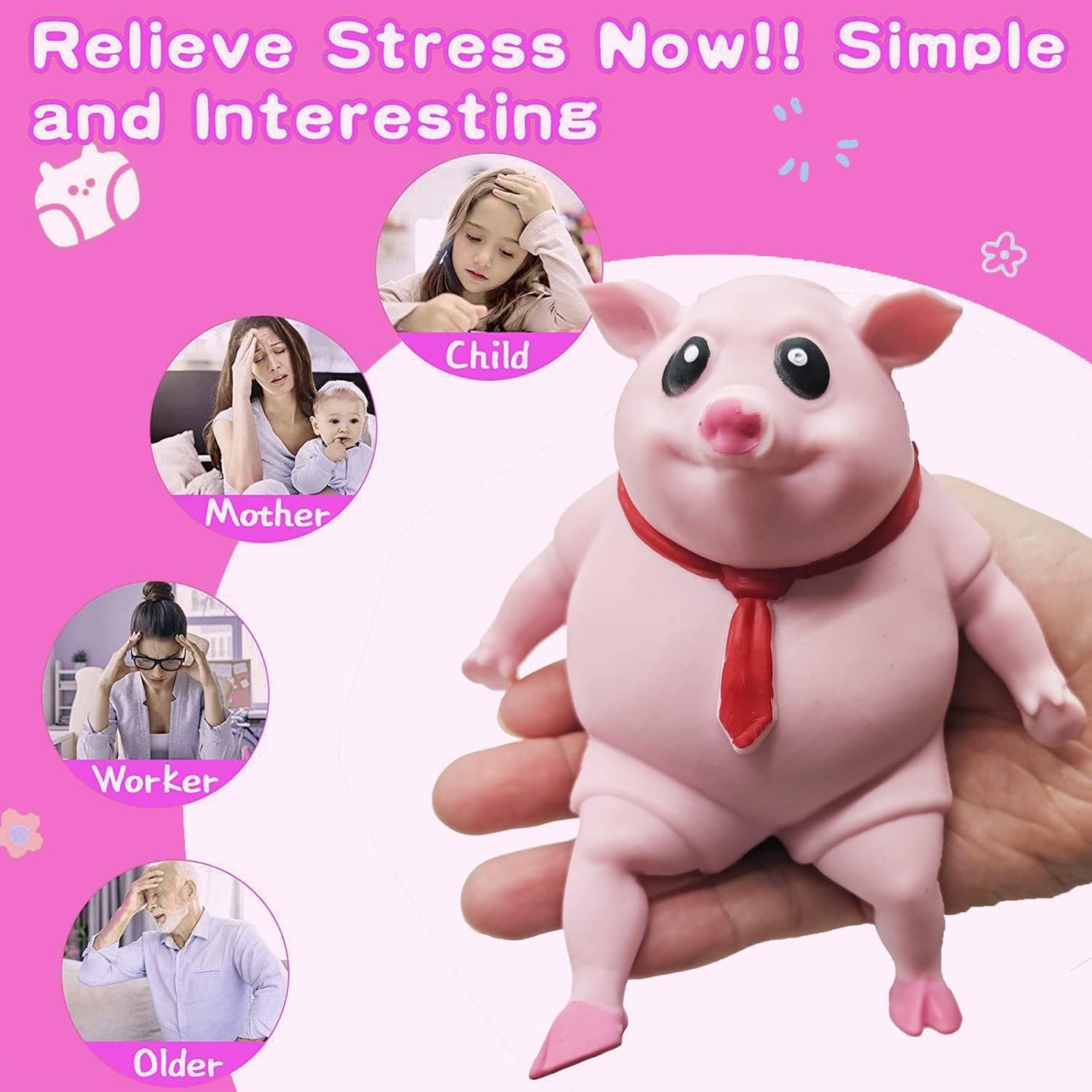Cute Pink Pig Squishy Toy for Kids | Stretchable Animal Stress Relief Toy