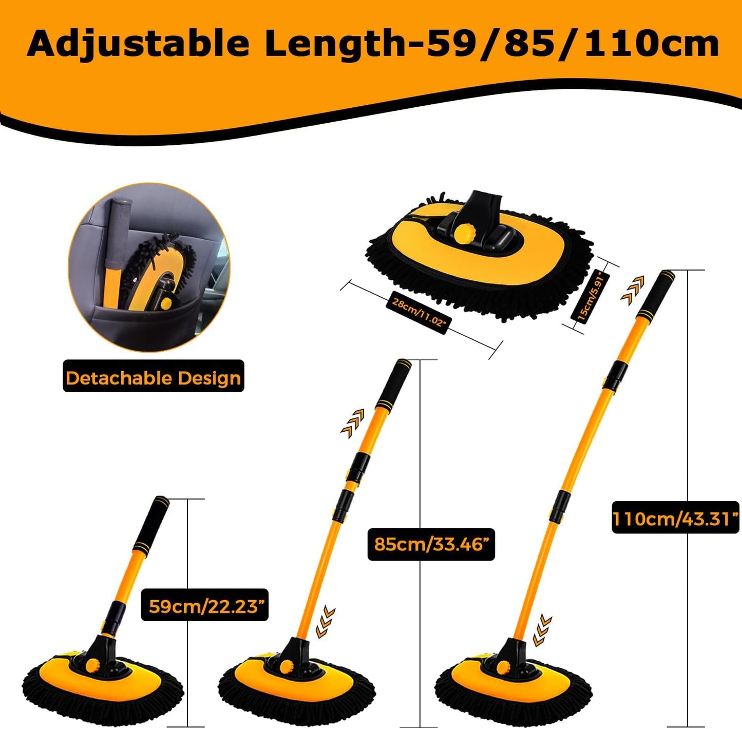 43" Long Handle Microfiber Car Wash Brush with Soft Bristle Mop for Car, SUV, Truck & Pickup