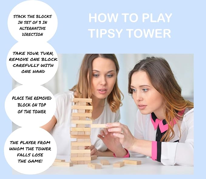 Stack-It-Up Wooden Tower Game – 54 Durable, Travel-Friendly Blocks for Classic Family Fun & Skill Boost