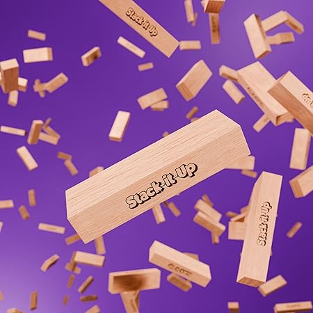 Stack-It-Up Wooden Tower Game – 54 Durable, Travel-Friendly Blocks for Classic Family Fun & Skill Boost