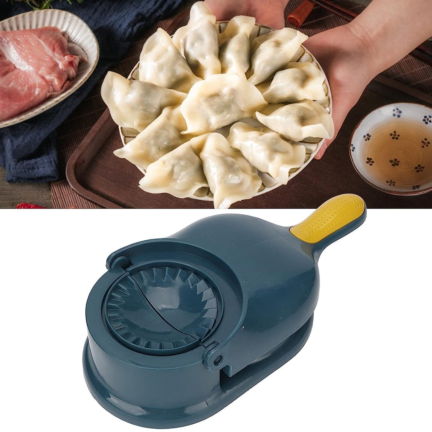 2 in 1 Dumpling Maker Machine for Momos, Gujiya, Modak & Ghughra | Manual Hand Press Puri Skin Mould | BPA Free Plastic Kitchen Tool