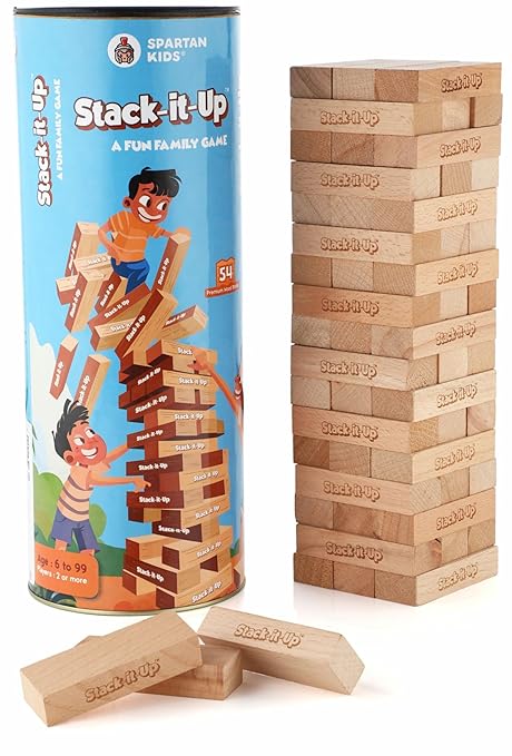 Stack-It-Up Wooden Tower Game – 54 Durable, Travel-Friendly Blocks for Classic Family Fun & Skill Boost