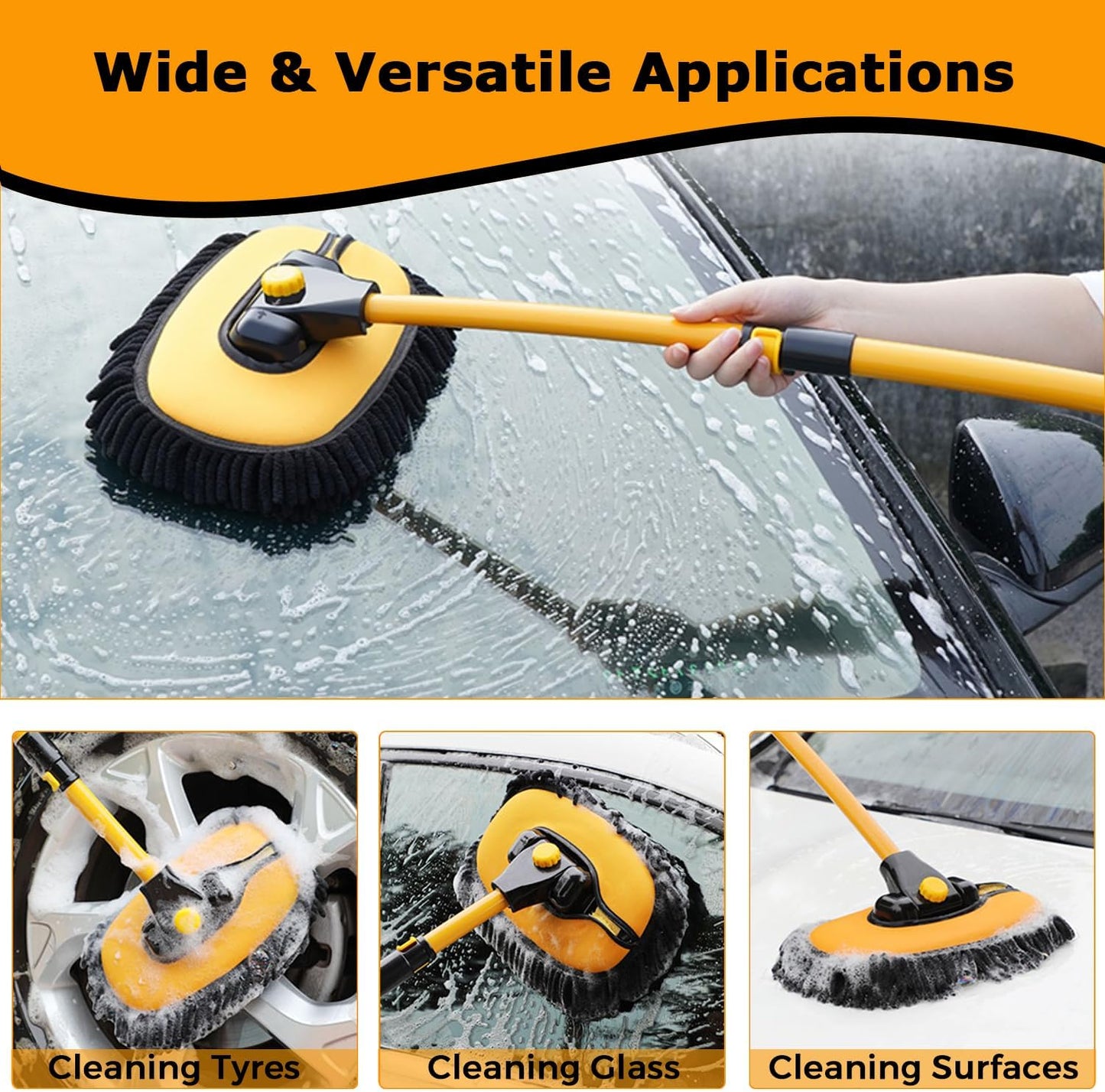43" Long Handle Microfiber Car Wash Brush with Soft Bristle Mop for Car, SUV, Truck & Pickup