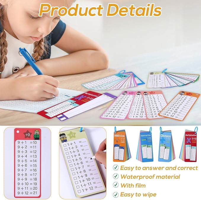 Reusable Kids Math Flash Cards (Age 5+) – Learn Multiplication Tables 1–12 with 2 Write & Wipe Markers | Quick Learning Educational Practice Set for Home & School