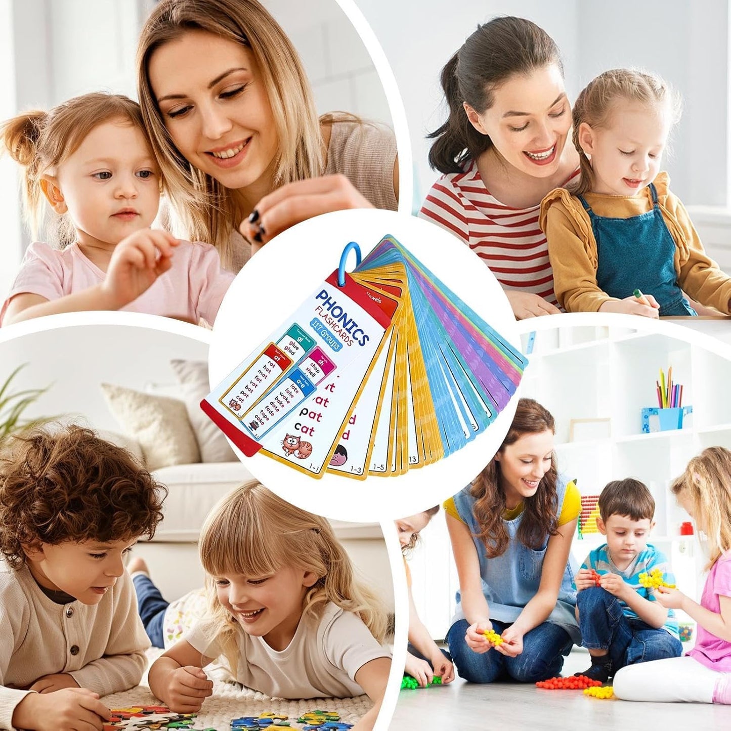 Mumma Mall™ Educational Phonics Words English 60 Flashcards for Kids Ages (3-8) Ideal for Homeschooling, Montessori & Classroom Activities