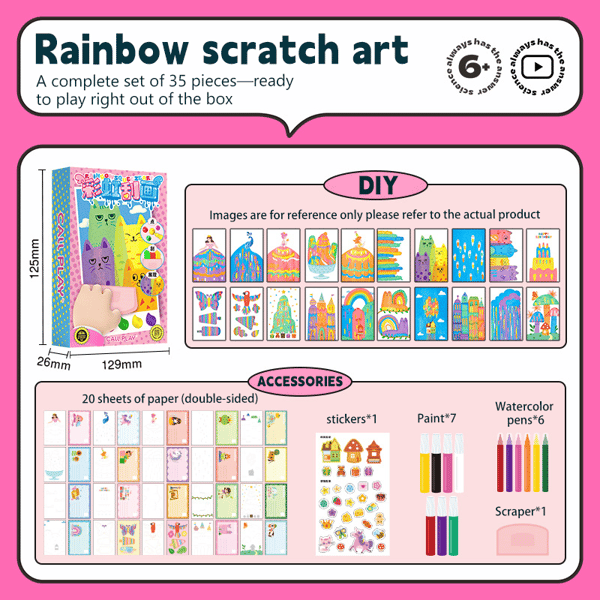Sale - 50% OFF -DIY Rainbow Scratch Art Kit, Scratches Art for Kids