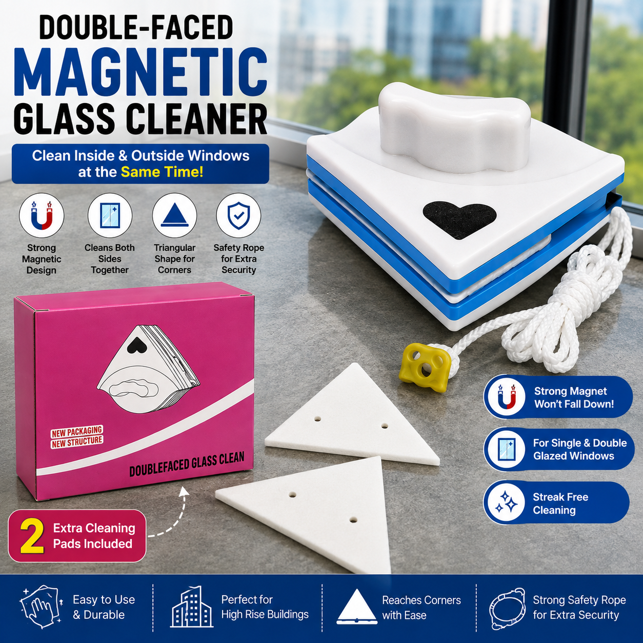 🔥 🧲✨ ClearGlide™ Dual-Side Magnetic Window Cleaner 🪟
