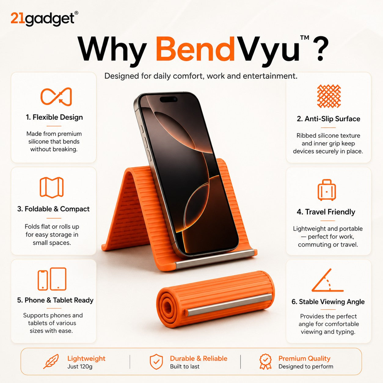 BendVyu™ Premium Flexi Silicone Gadget Stand