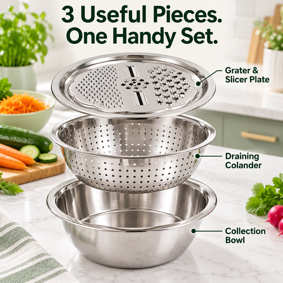 🥗 PrepNest™ – All-in-One Kitchen Slicer, Grater & Wash Bowl Set