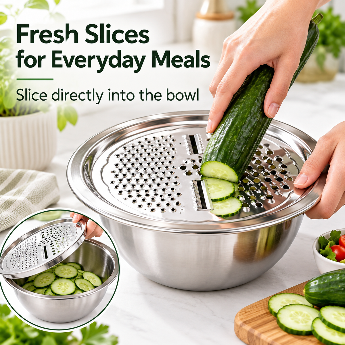 🥗 PrepNest™ – All-in-One Kitchen Slicer, Grater & Wash Bowl Set