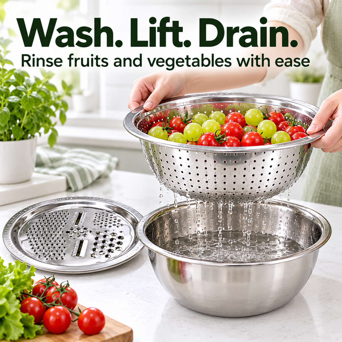 🥗 PrepNest™ – All-in-One Kitchen Slicer, Grater & Wash Bowl Set