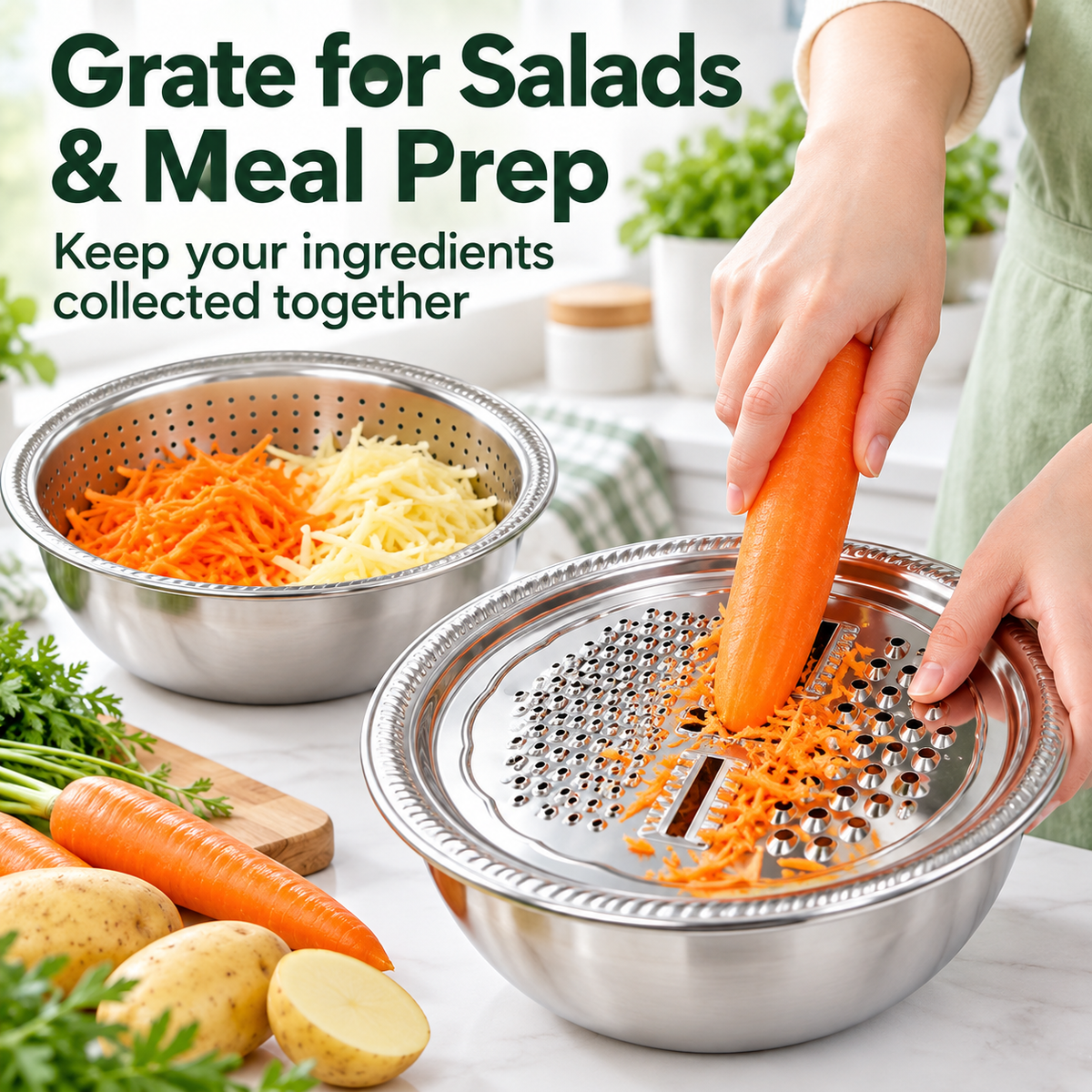 🥗 PrepNest™ – All-in-One Kitchen Slicer, Grater & Wash Bowl Set