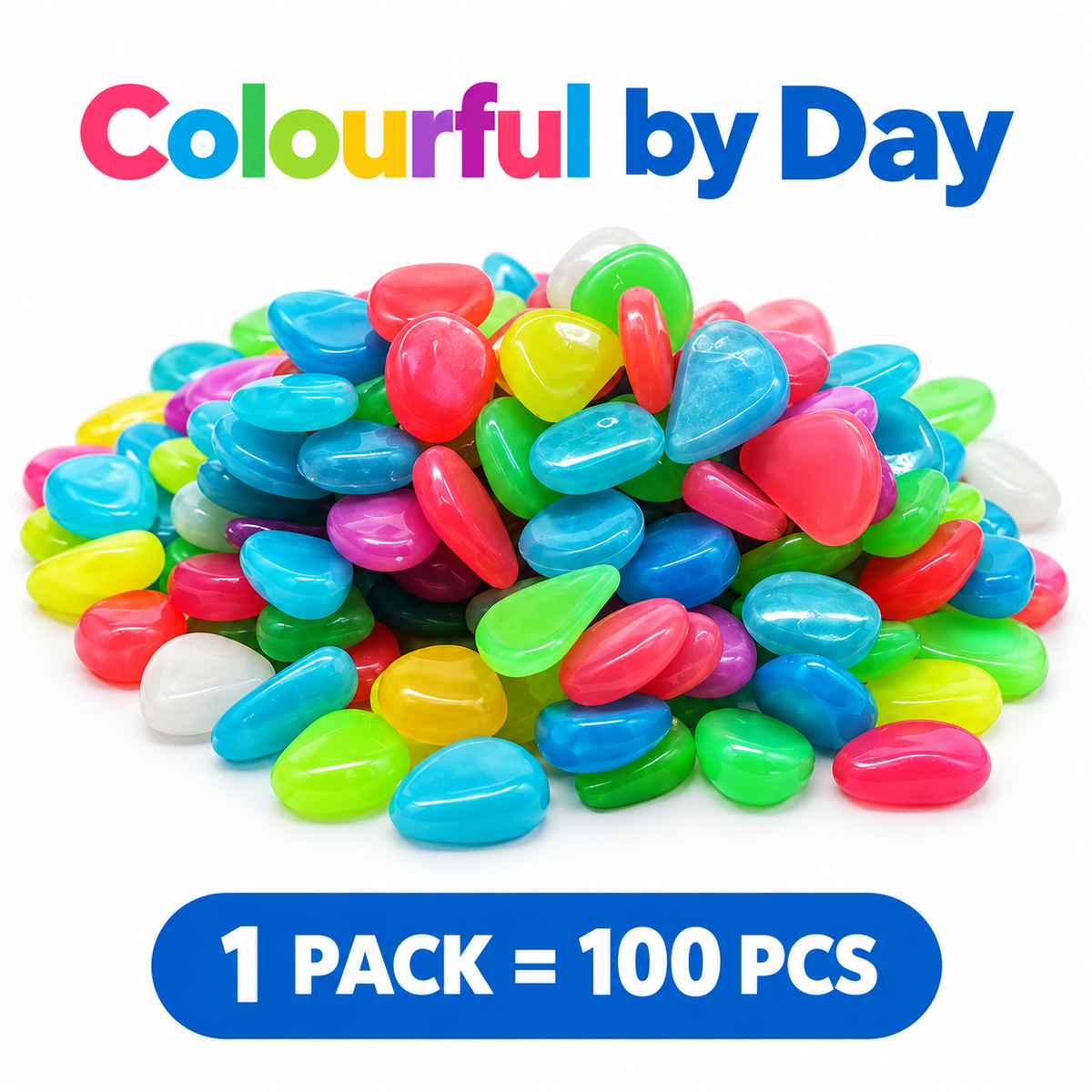 💎 Gleamora™ – Colourful Glow-in-the-Dark Stones | 100 Pcs