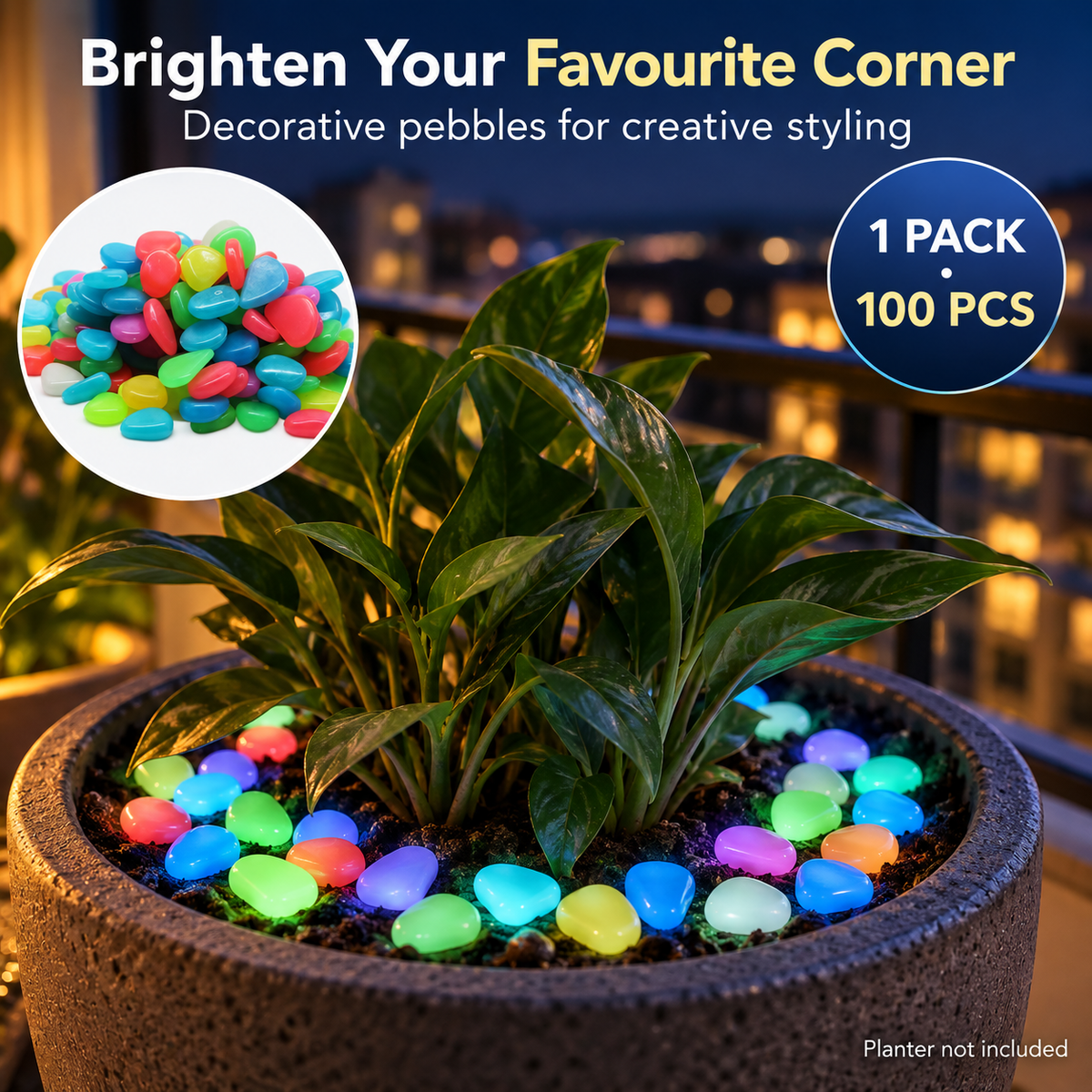 💎 Gleamora™ – Colourful Glow-in-the-Dark Stones | 100 Pcs