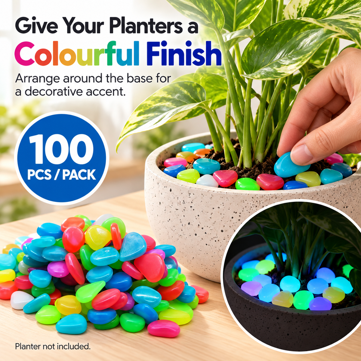 💎 Gleamora™ – Colourful Glow-in-the-Dark Stones | 100 Pcs