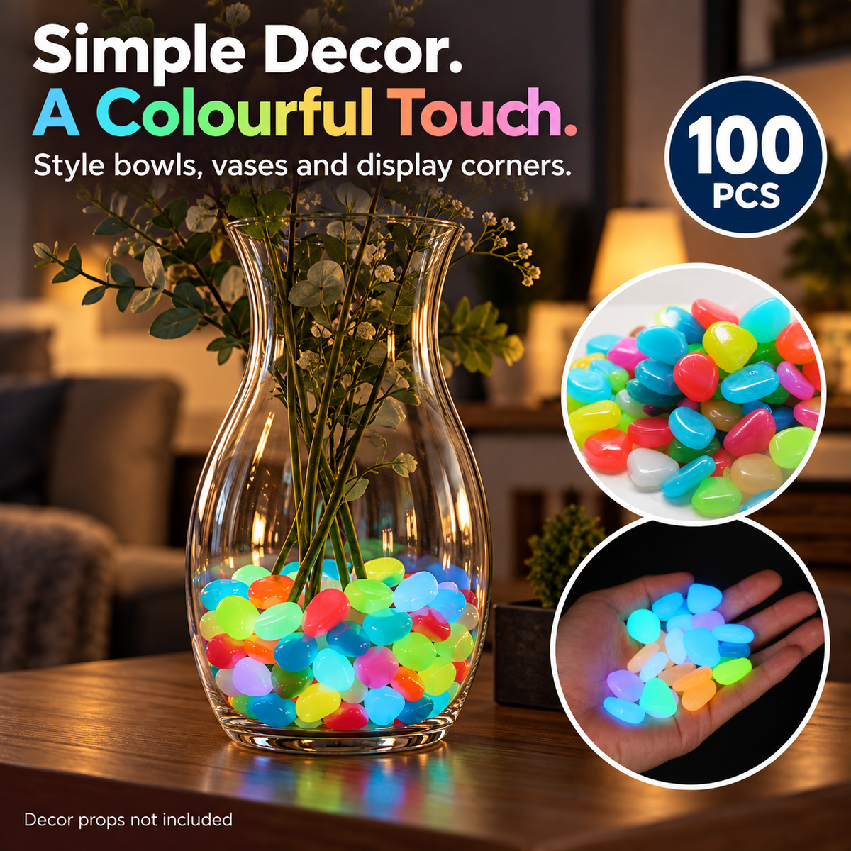 💎 Gleamora™ – Colourful Glow-in-the-Dark Stones | 100 Pcs
