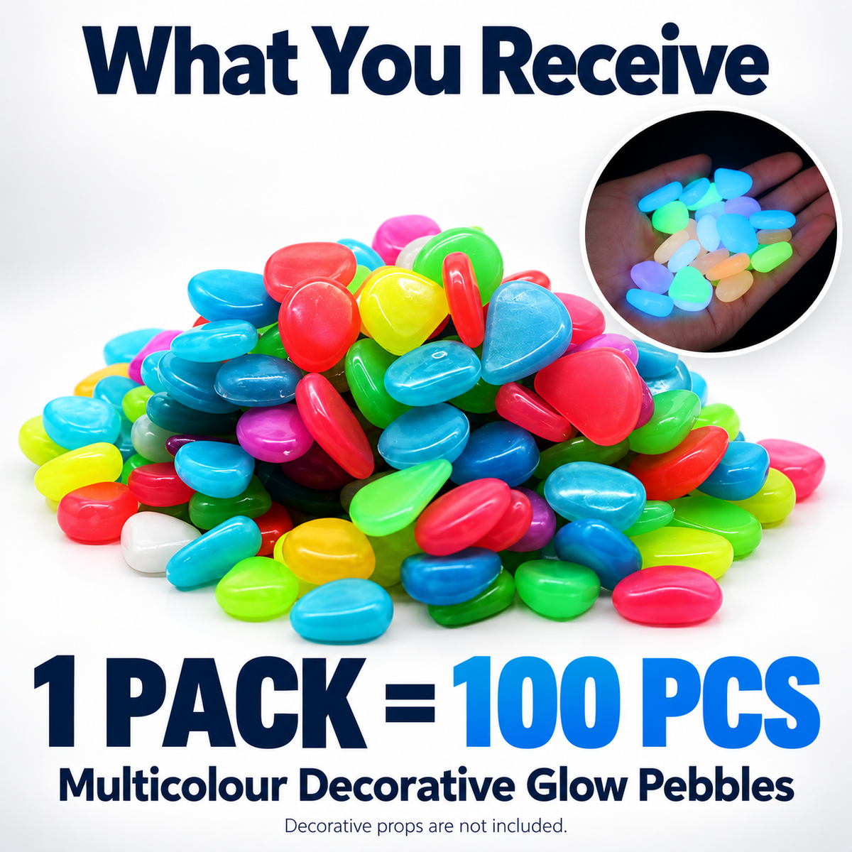 💎 Gleamora™ – Colourful Glow-in-the-Dark Stones | 100 Pcs
