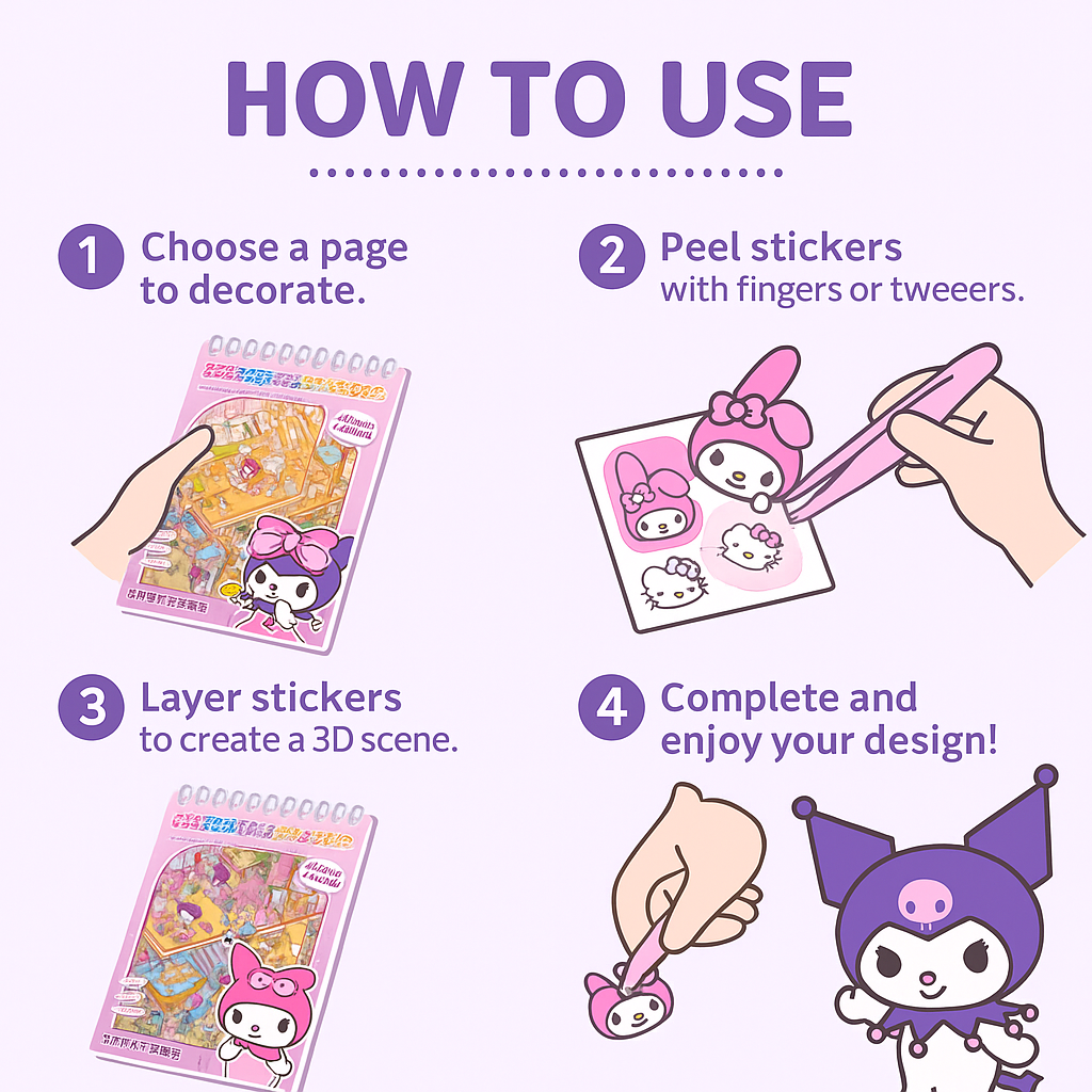 DIY 3D Sanrio Cartoon Stickers – Fun Craft Kit for Kids & Return Gifts (Pack of 4)
