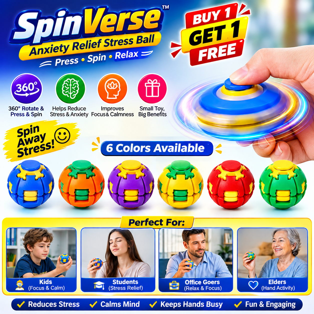🌀 SpinVerse™ Press-to-Spin Stress Ball (Buy 1 Get 1 Free)
