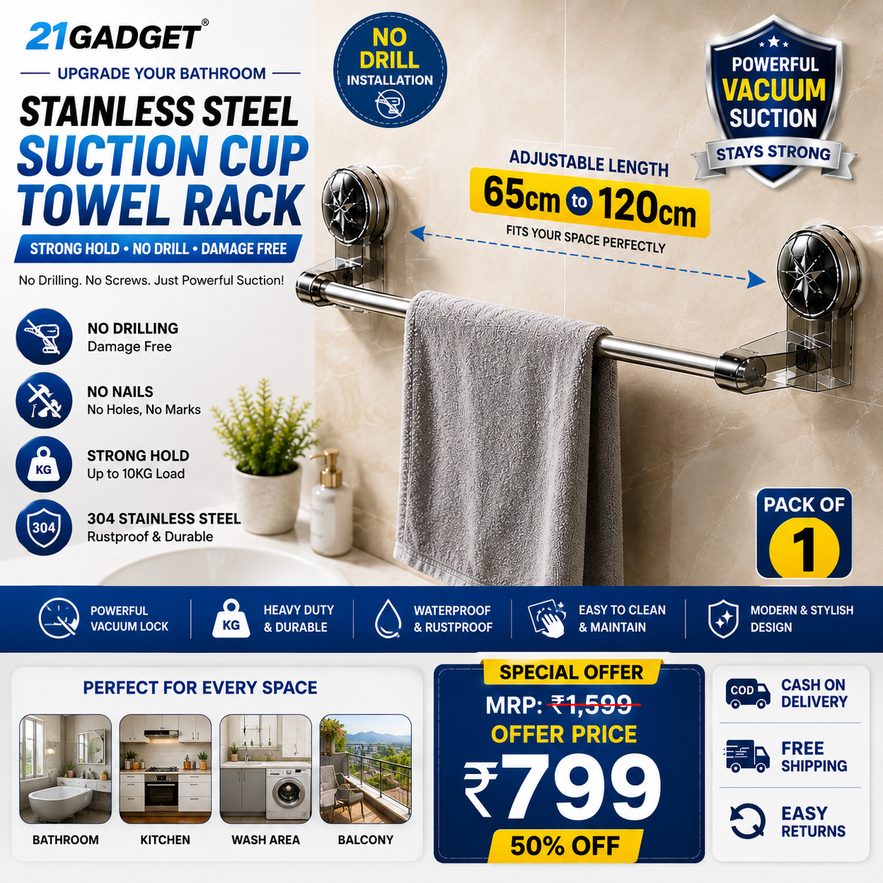 GripNest™ VacuumLock Double Towel Rack ⭐