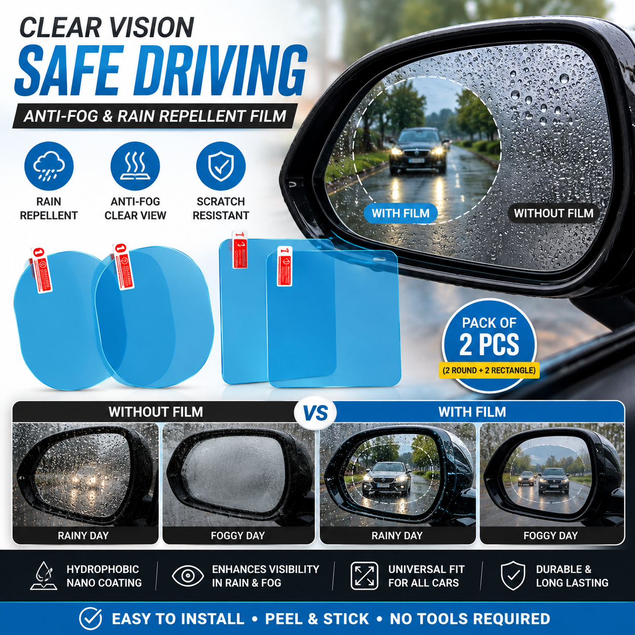 🚗 ClearDrive™ HD Nano Mirror Shield | Anti-Rain & Anti-Fog Protection Film