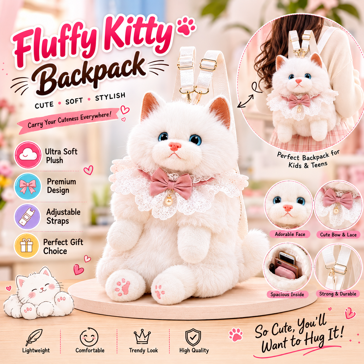 PurrBelle™ Luxury Plush Kitty Backpack 🎀