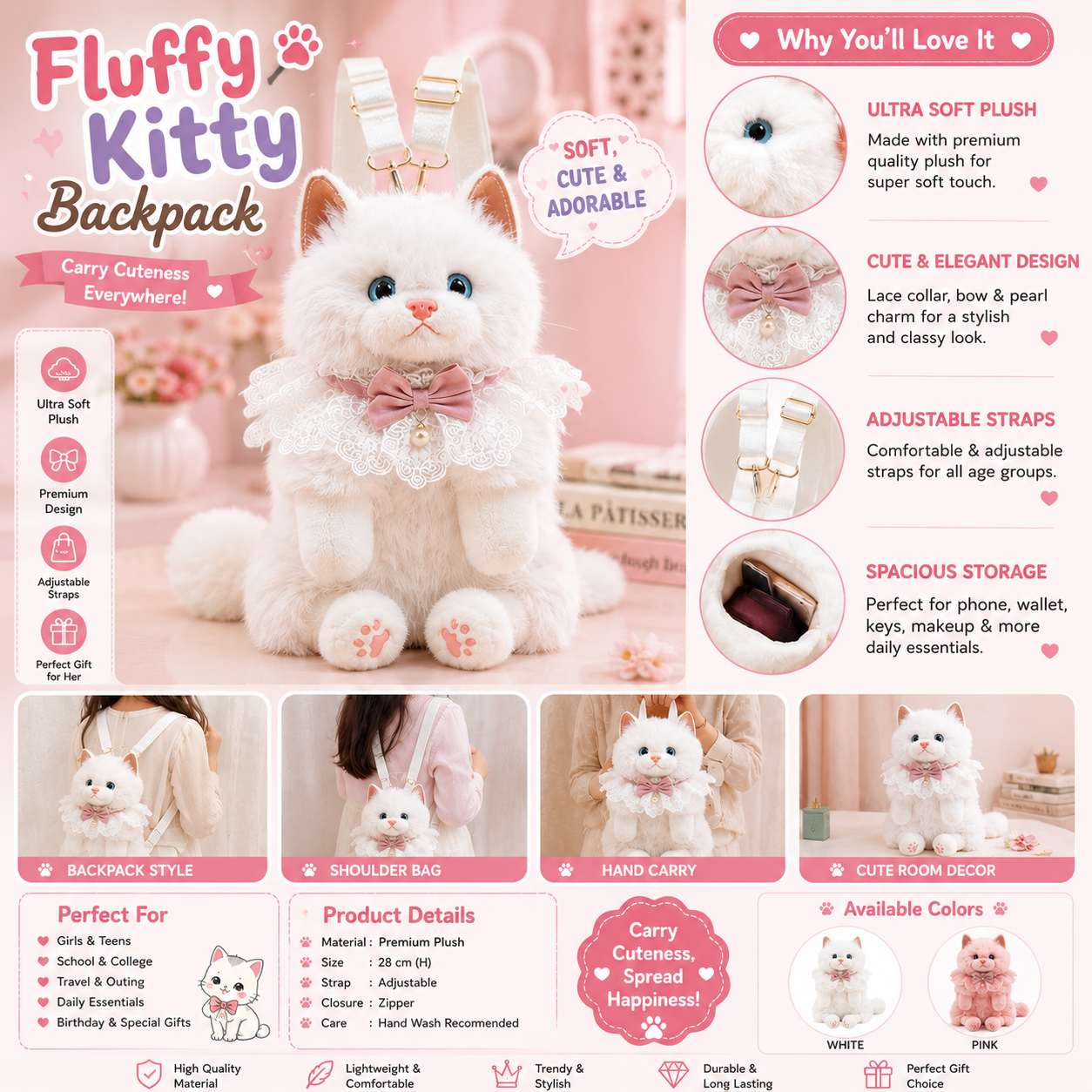 PurrBelle™ Luxury Plush Kitty Backpack 🎀