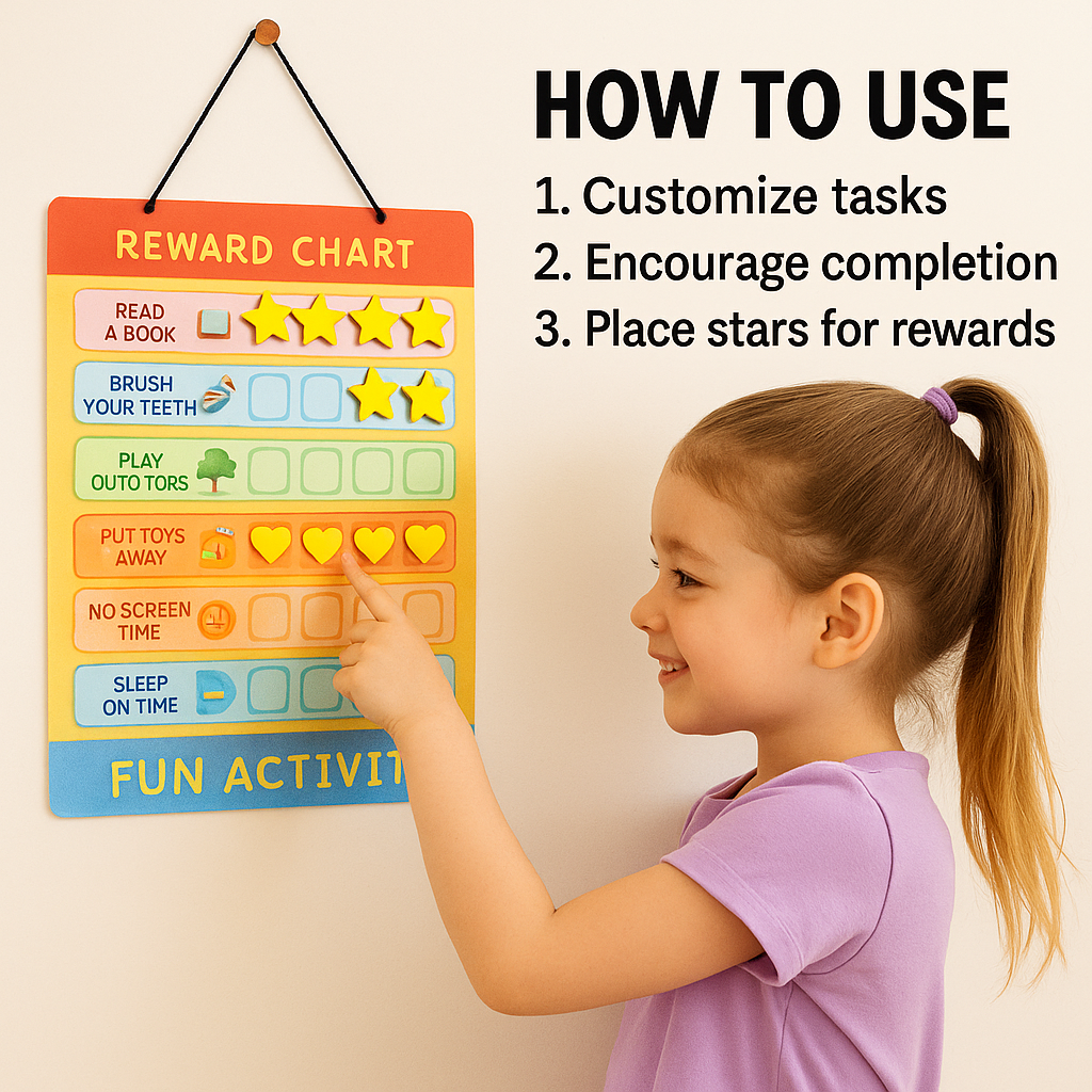 TaskStars™ – Customizable Reward Chart to Build Good Habits & Motivation | Includes 26+ Task Cards, Stars & Reusable Board | Ideal for Kids Aged 3–10 & Parents