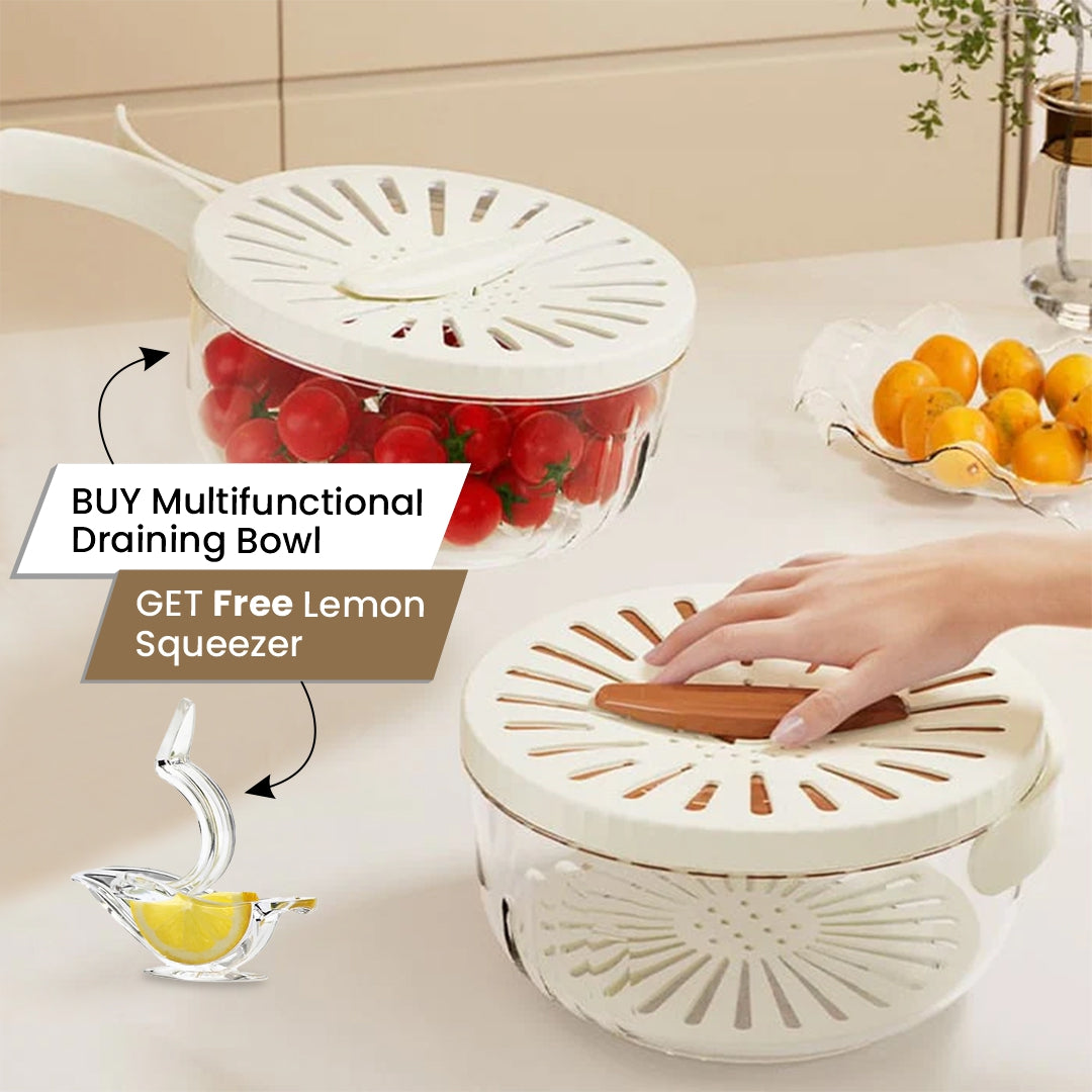 Multifunctional Draining Bowl with foldable handle + FREE Cutest bird Lemon Squeezer