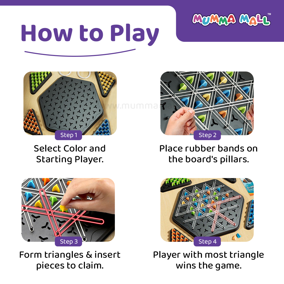 Triangle shape rubber game!! 2-4 player game (NEWLY LAUNCHED) - Boost Cognitive Skills & Fun for Kids and adults