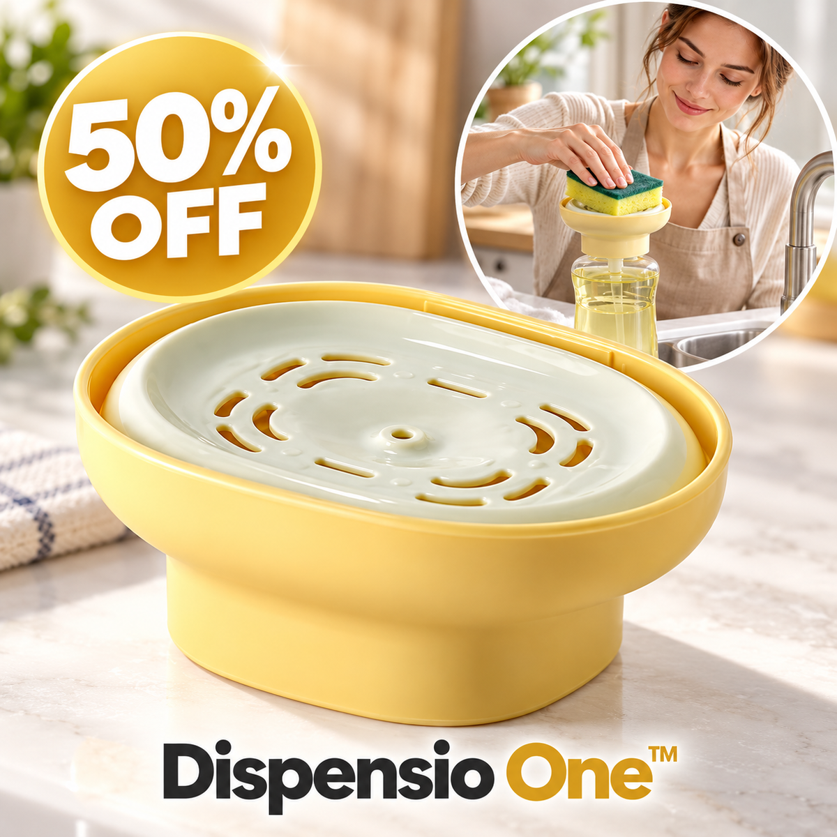 🥇 Dispensio One™ 2-in-1 sponge Kit, Kitchen Dish Soap Pump with Sponge Holder