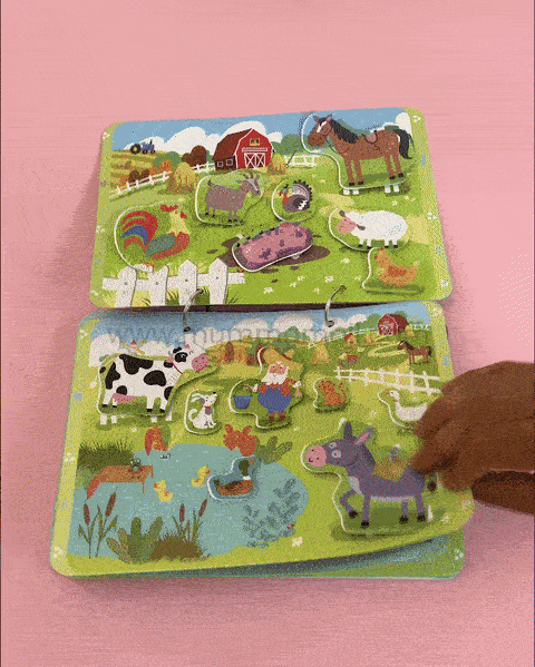 Farm Busy Book (3+ Age) – Velcro binder with farm animals, shapes, colors, counting & more to boost cognitive skills and motor development in kids