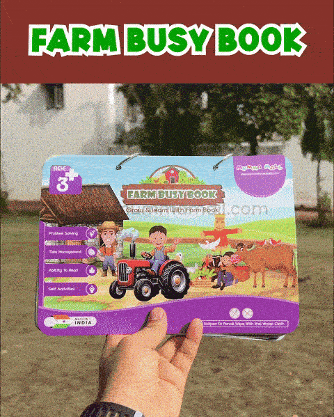 Farm Busy Book (3+ Age) – Velcro binder with farm animals, shapes, colors, counting & more to boost cognitive skills and motor development in kids