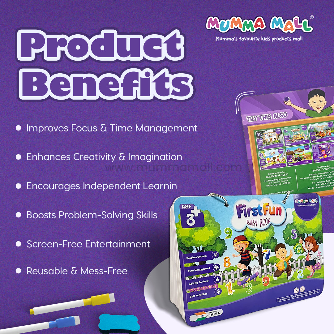 First Fun Busy Book – Screen-Free Educational Activity Book for Kids Age 2–5 | Develop Focus, Problem-Solving & Early Learning Skills