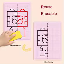 Kids' Reusable Symmetry Drawing Cards – Perfect for Art, Gifts & Brain Training (20 card With 2 Erasable Markers)