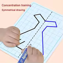 Kids' Reusable Symmetry Drawing Cards – Perfect for Art, Gifts & Brain Training (20 card With 2 Erasable Markers)