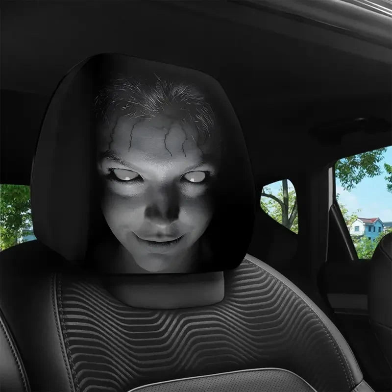 2Pcs Halloween Horror Face Printing Car Headrest Covers Universal Elastic Car Seat Headrest Cover