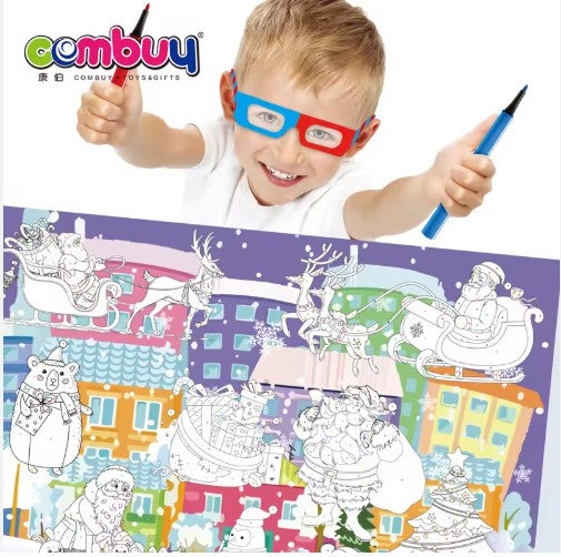 Kids’ 3D Animal Coloring Book with Markers – Includes 8 Animal Scenes & Free 3D Glasses – Screen-Free Learning for Children